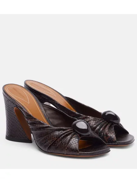 Papuci tip mules Zimmermann din piele cu model piele de șarpe maro