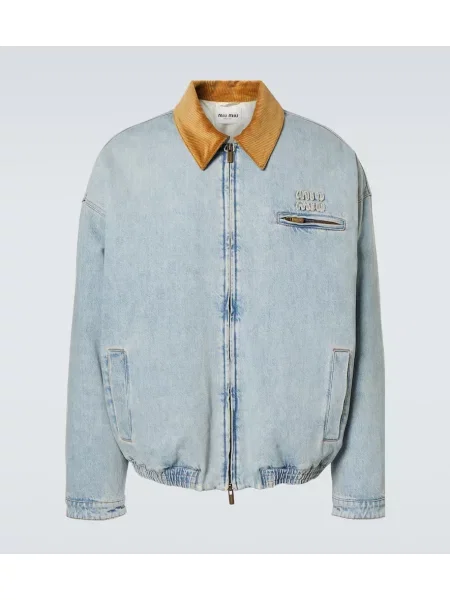 Дънково яке Miu Miu от рипсено кадифе синьо