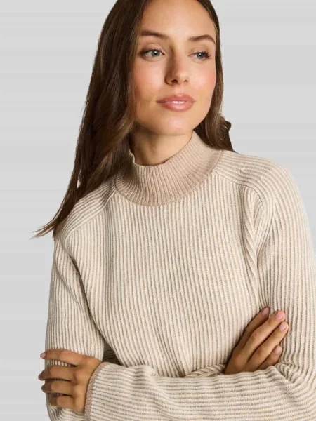 Sweter z kołnierzem typu mock neck Tom Tailor beżowy