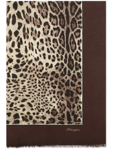 Fular Dolce & Gabbana de mătase cu imagine cu model leopard maro