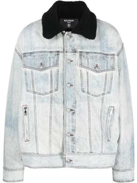 Geacă de blugi Balmain cu broderie albastru