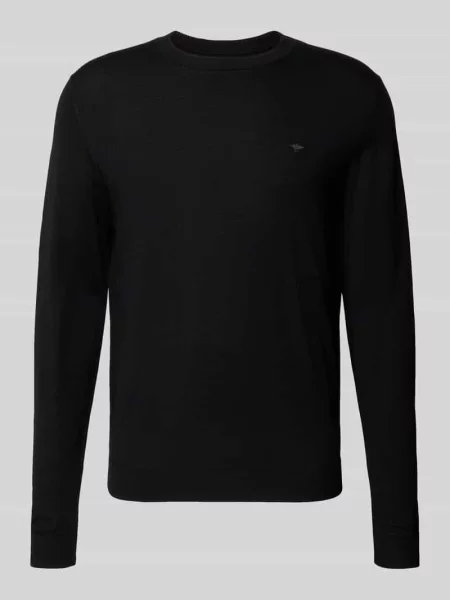 Sweter z dzianiny z wełny z okrągłym dekoltem Fynch-hatton czarny