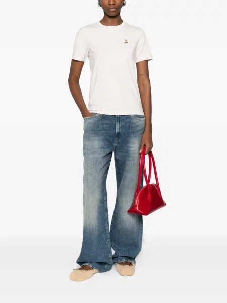 Tricou Maison Kitsune cu broderie roz