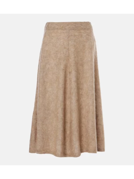 Fustă midi Brunello Cucinelli de lână până la genunchi maro