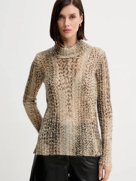 Twinset sweter z wełną lekki z golfem beżowy