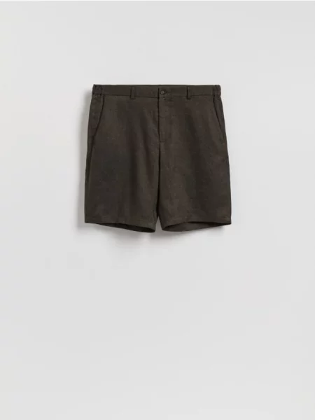 Reserved Pantaloni scurți regular din in verde-închis verde