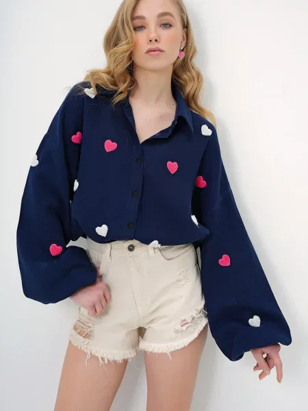 Trend Alaçatı Stili Bluză indigo / roz alb