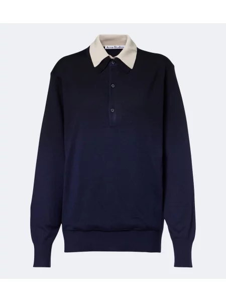 Tricou polo Acne Studios de lână albastru