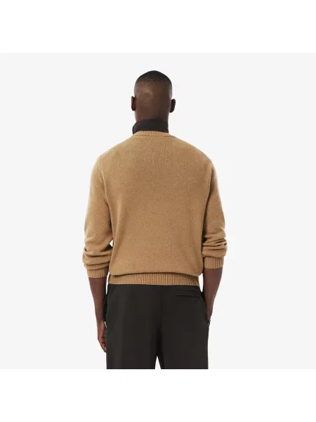 Lacoste Sweter Z Okrągłym Dekoltem Z Wełny Zgrzebnej biały