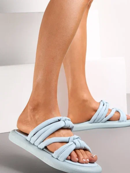 Sandale Deschis cu Talpă Joasă și Barete Decorative Celest albastru