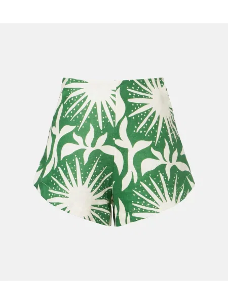 Lniany lniane spodenki Cala De La Cruz z nadrukiem zielony
