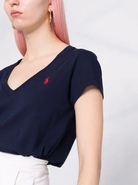 Dzianinowa krótka haftowana koszula Polo Ralph Lauren czarna