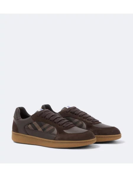 Sneakerși Burberry din piele de căprioară în carouri maro