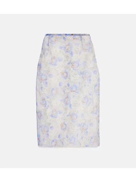 Fustă tip creion Prada din șifon cu model floral transparente violet