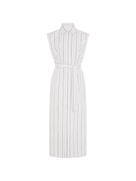 Rochie midi Another Tomorrow fără mâneci cu dungi alb