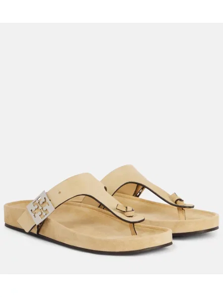 Chiloți tanga Tory Burch din piele de căprioară bej