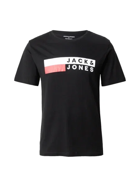 JACK & JONES Tricou roșu / negru alb