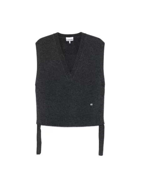 Sweter Ganni wełniany bez rękawów szary