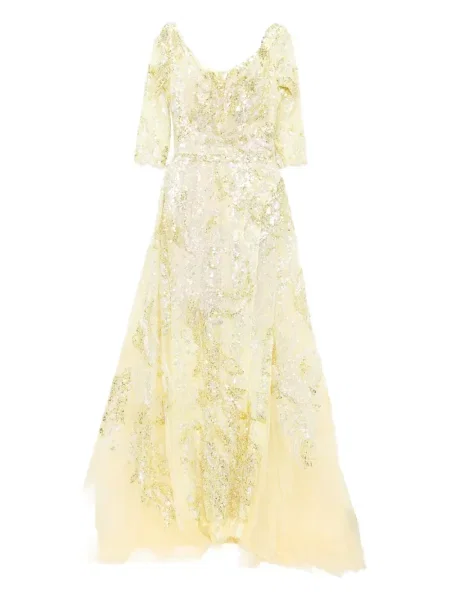 Rochie maxi Saiid Kobeisy cu broderie de costum galben