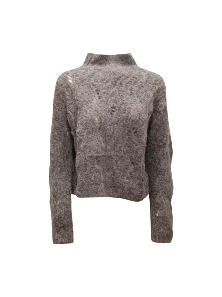 Sweter z golfem Biancalancia ażurowy szary