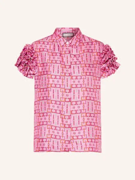 Sem Per Lei Jedwabna Bluzka Z Falbanami pink różowa