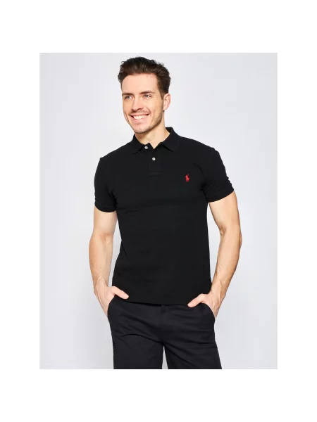 Polo majica Polo Ralph Lauren z vezenjem s kratkimi rokavi z mrežo črna