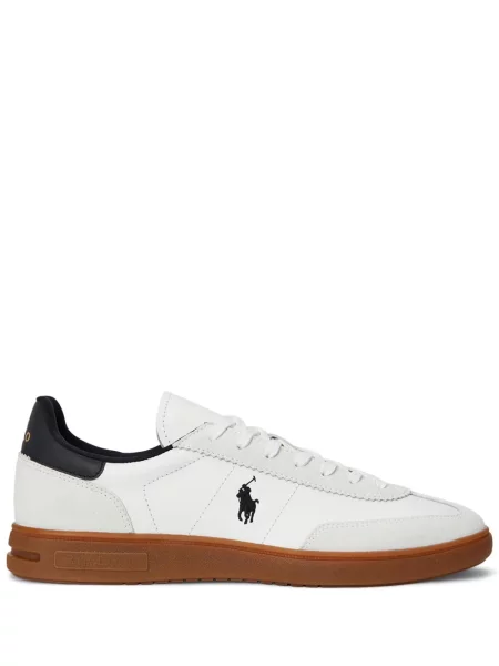 Tricou Polo Ralph Lauren din piele cu broderie în carouri maro