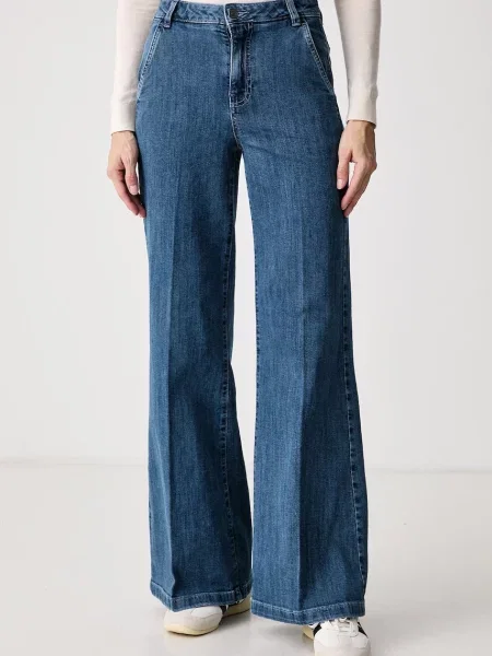 United Colors of Benetton blugi wide leg pentru femei albastru