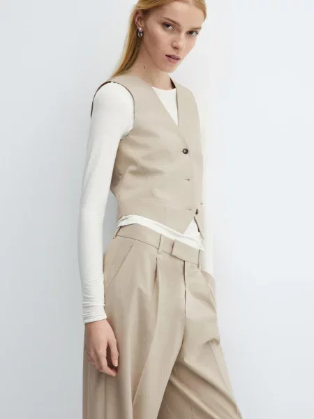 MANGO Жилет класичний Віскоза/поліестер бежевий