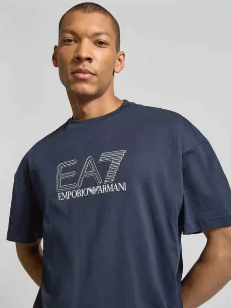 T-shirt z logo i okrągłym dekoltem Ea7 Emporio Armani granatowa