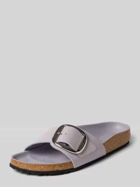 Birkenstock klapki skórzane Madrid Big Buckle Natural Leather Patent fioletowe