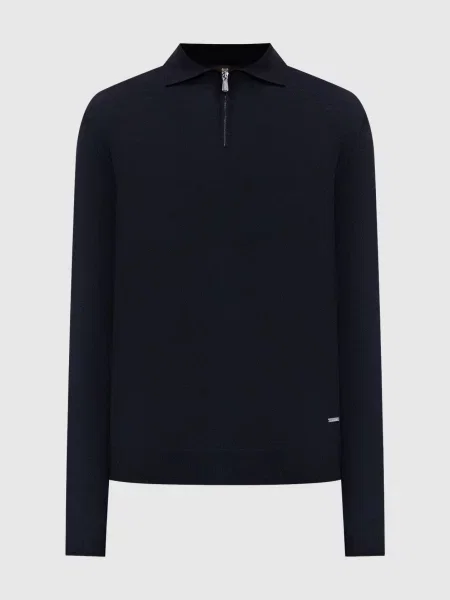 Поло з вовни з логотипом Enrico Mandelli синє