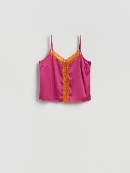 Reserved Top cu dantelă roz-fuchsia roz