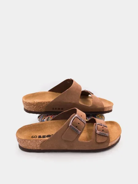 Кожаные шлепанцы Leon коричневые