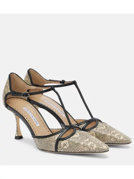 Pantofi cu toc Manolo Blahnik din piele cu imagine bej