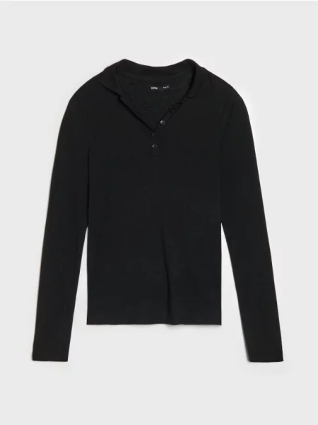 Поло Sinsay с длинным рукавом черное