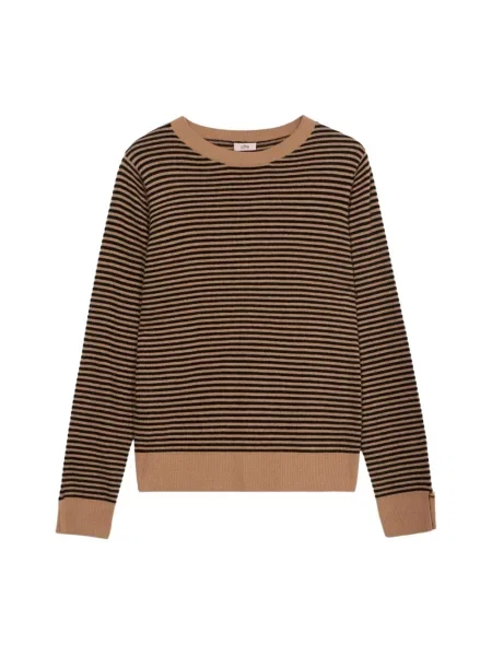 Sweter Oltre wełniany w paski beżowy