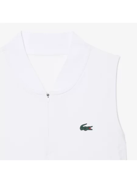 Lacoste Elastyczna Koszulka Polo Tenisowa Bez Z Dwóch Tkanin Rękawów biała