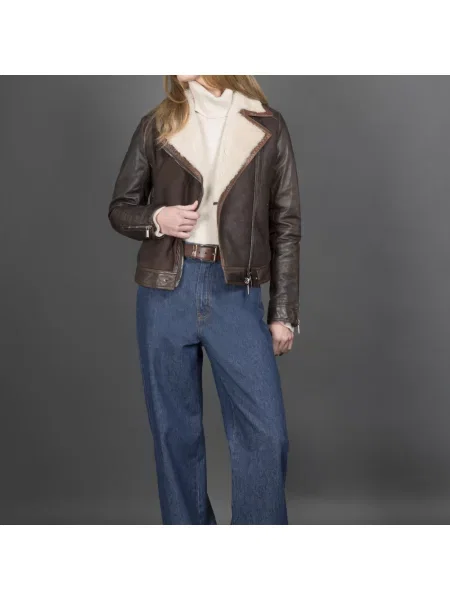 Kurtka skórzana Moorer biker brązowa
