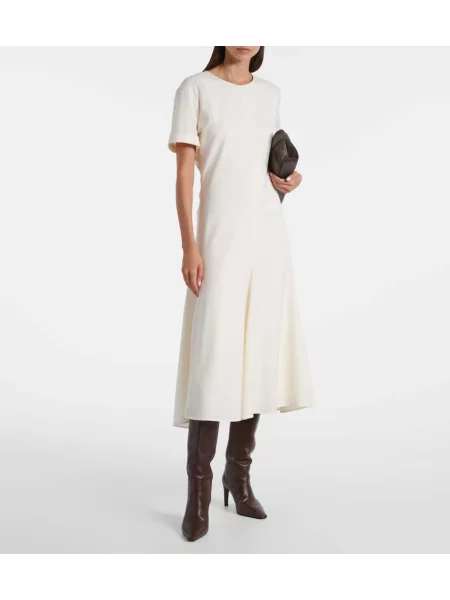 Rochie midi Brunello Cucinelli de lână până la genunchi de costum alb