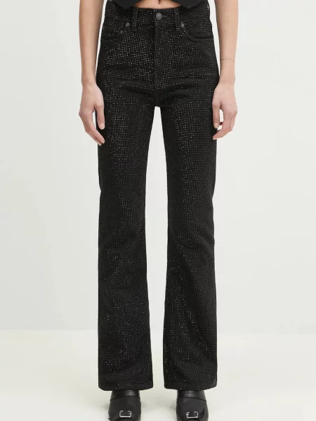 Džíny Fiorucci Rhinestone Flared high waist černé