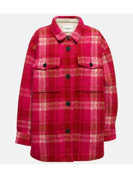 Geacă Marant Etoile de lână în carouri roz