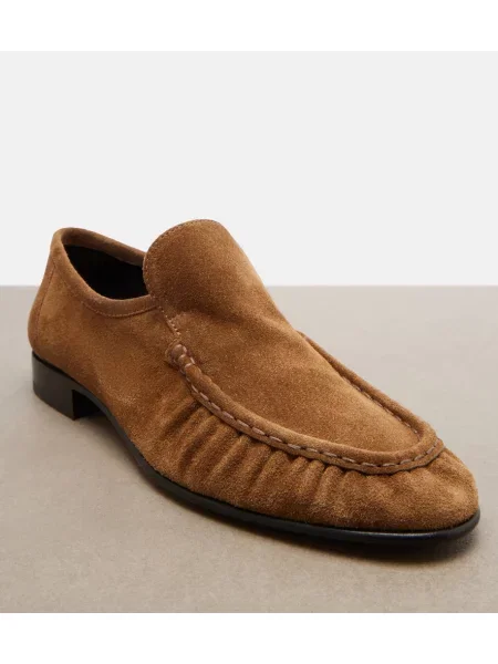 Pantofi loafer The Row din piele de căprioară maro