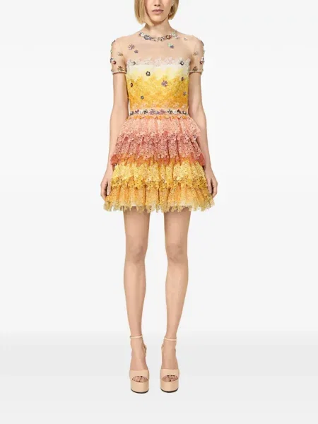 Rochie mini Costarellos din dantelă galben
