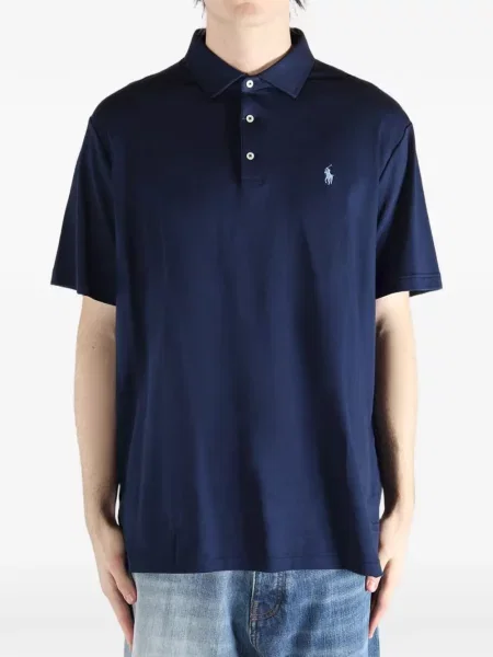 Поло тениска Polo Ralph Lauren с кръгло деколте с принт виолетово