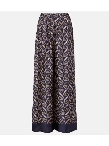 Pantaloni Faithfull din satin cu imagine albastru