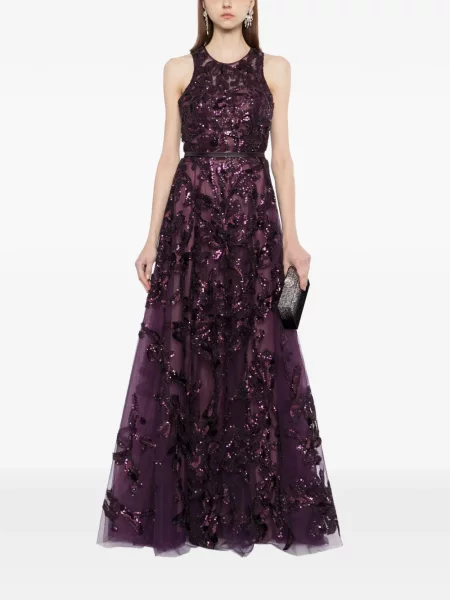 Rochie maxi Saiid Kobeisy cu broderie din tul lungă violet