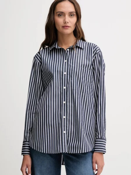 Lacoste koszula granatowy relaxed z kołnierzykiem klasycznym niebieska