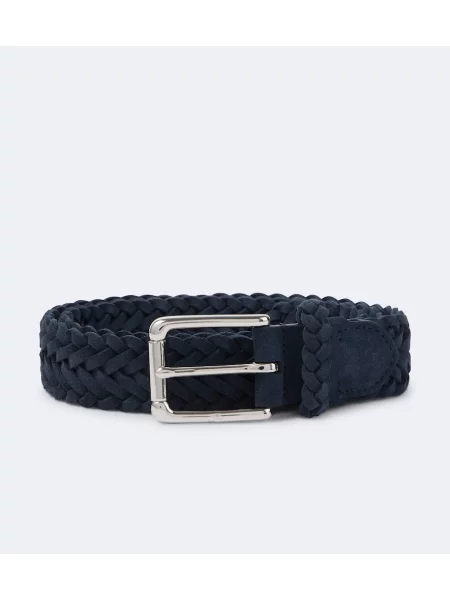 Cu centură curea Ralph Lauren Purple Label din piele de căprioară țesută albastru