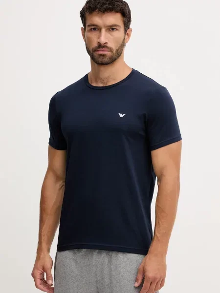 Домашна тениска Emporio Armani Underwear 2 броя с меланжов десен черно